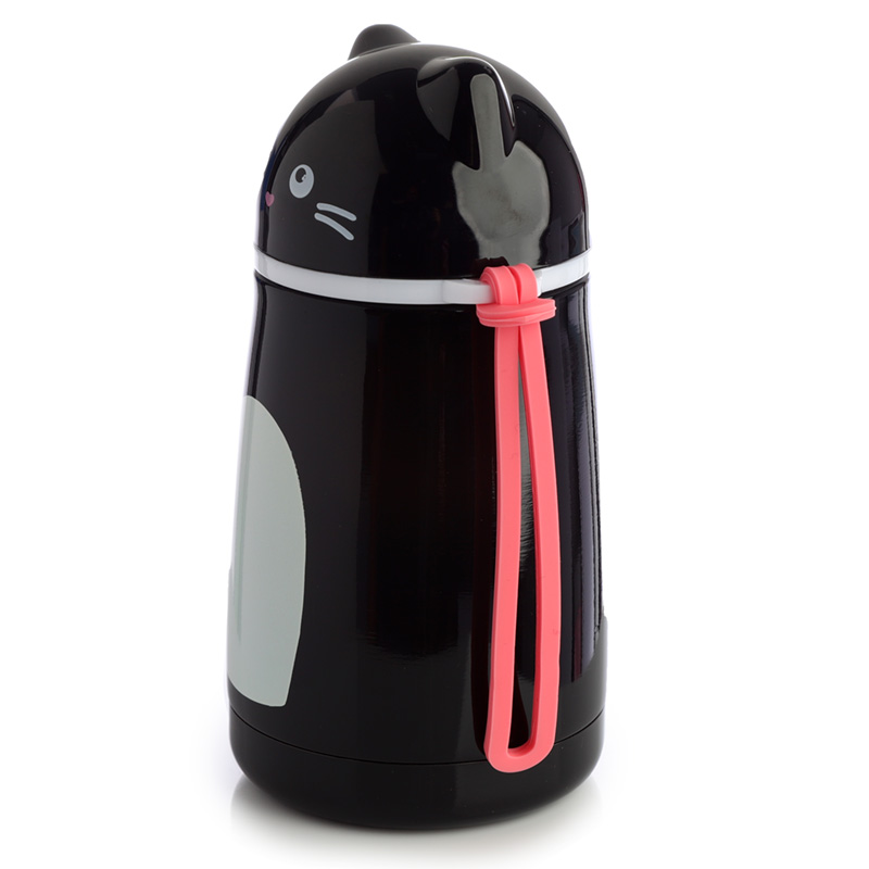 Reusable Shaped Stainless Steel Hot & Cold Thermal Insulated Drinks Bottle - Feline Fine Black Cat