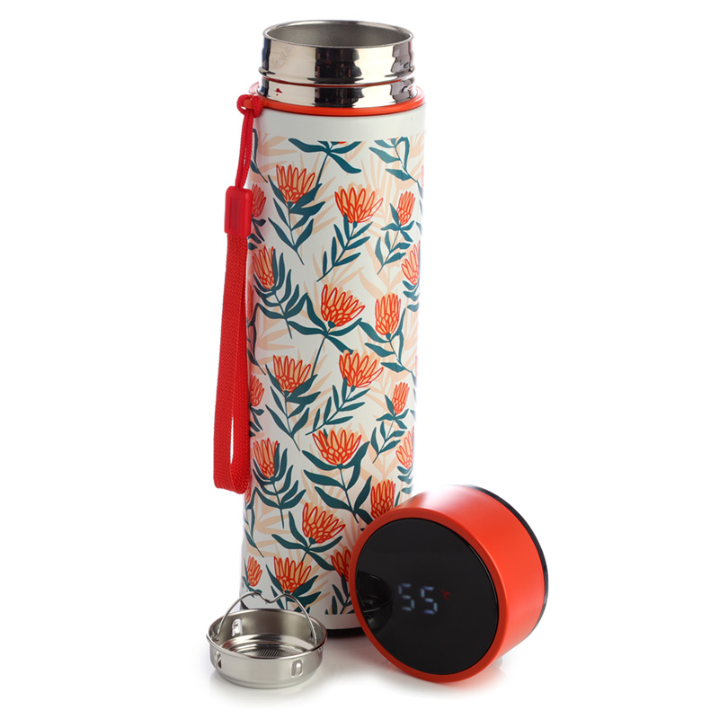 Reusable Stainless Steel Hot & Cold Insulated Drinks Bottle Digital Thermometer - Peony Pick of the Bunch