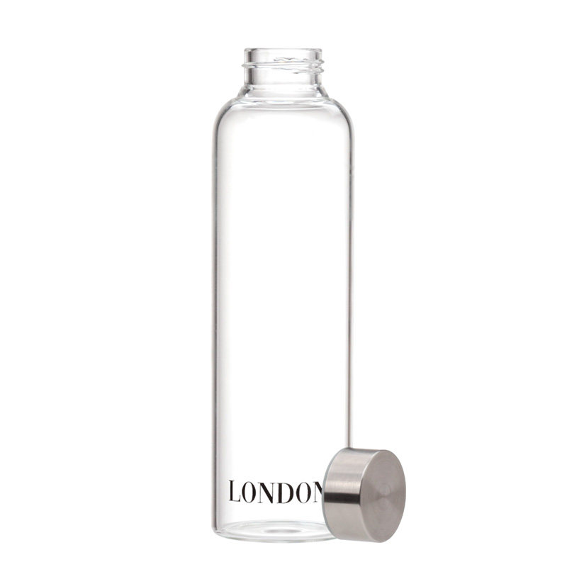 Reusable 500ml Glass Water Bottle with Protective Neoprene Sleeve - London Icons