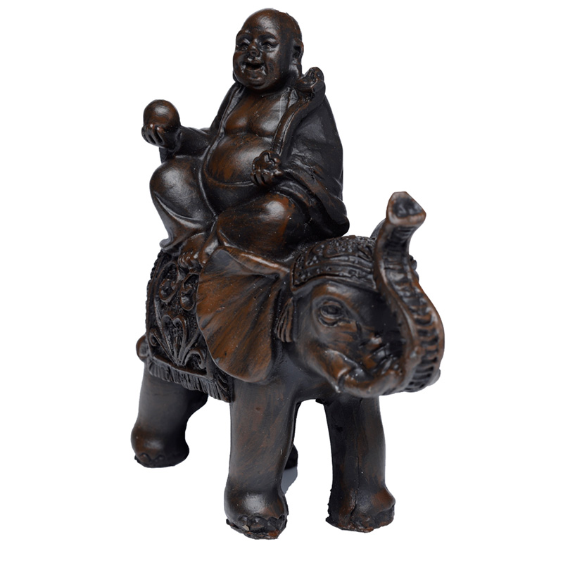 Peace of the East Brushed Wood Effect Lucky Buddha on Elephant
