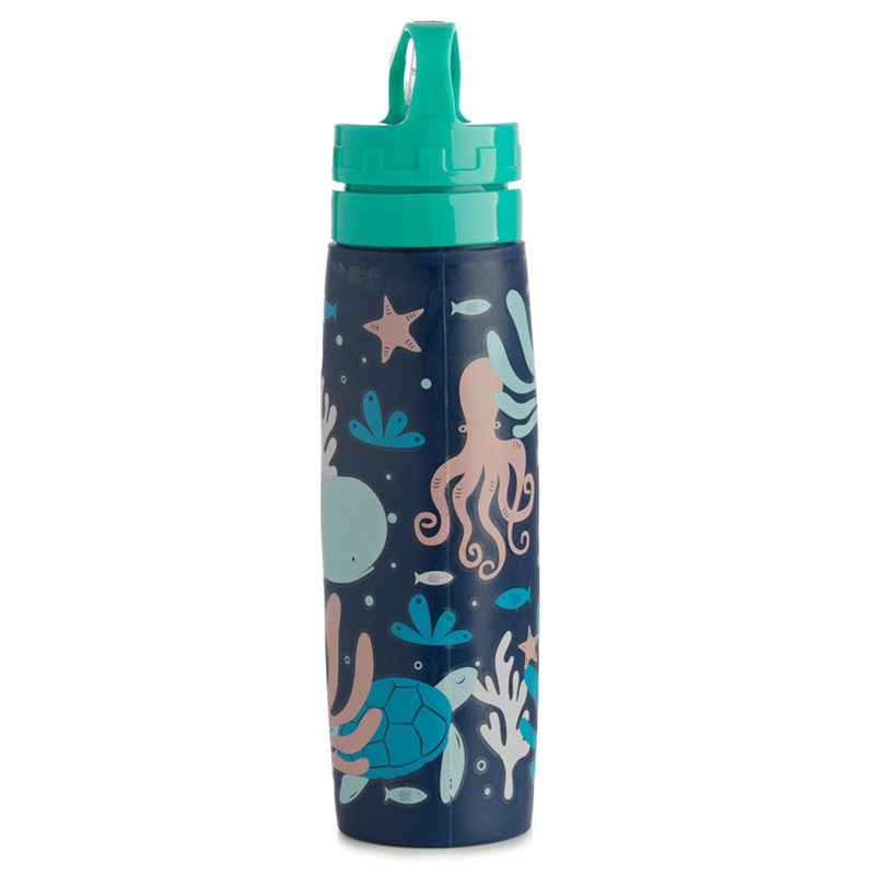 Reusable Eco Fish 600ml Foldable Water Bottle with Flip Straw