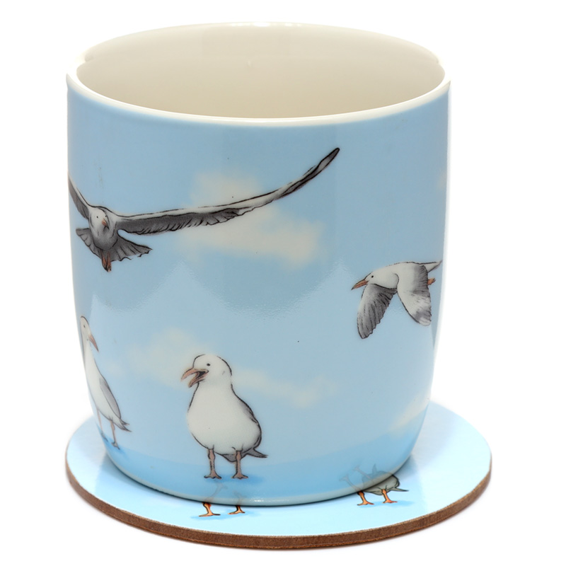 Porcelain Mug and Coaster Gift Set - Seagull Buoy
