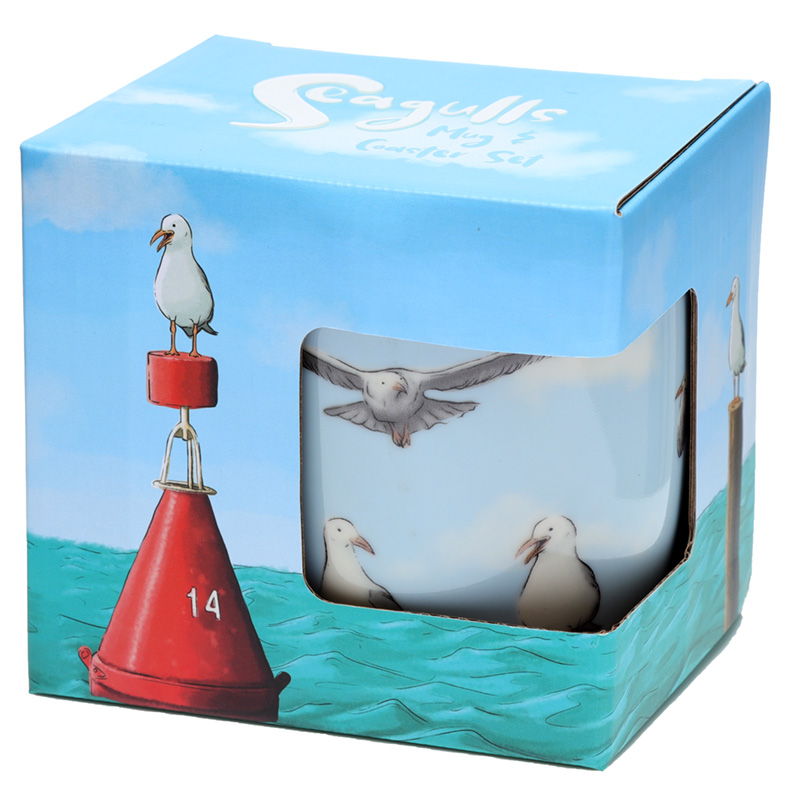Porcelain Mug and Coaster Gift Set - Seagull Buoy