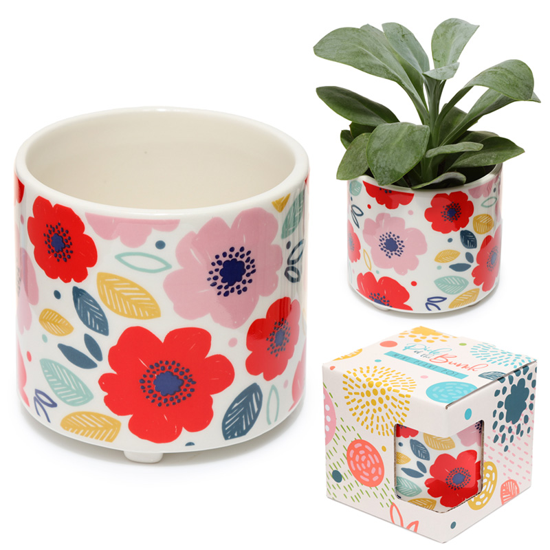 Decorative Ceramic Indoor Freestanding Planter/Small Plant Pot - Poppy Fields Pick of the Bunch