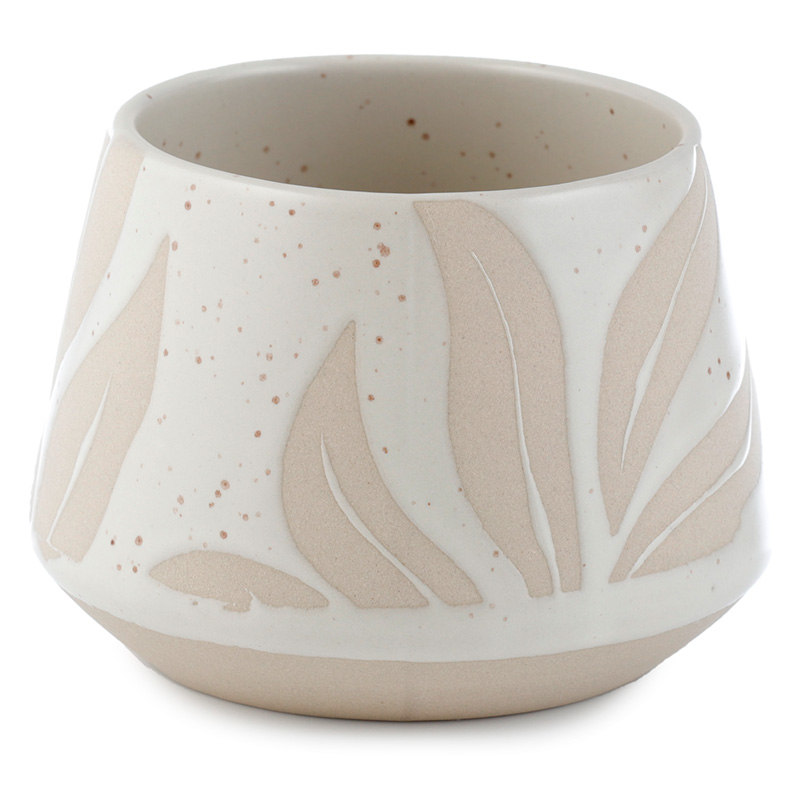 Decorative Stoneware Indoor Freestanding Planter/Small Plant Pot - Florens Hesperantha Cream Glaze Relief 