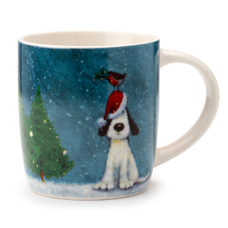 Christmas Porcelain Mug - Jan Pashley Christmas Dog & Robin