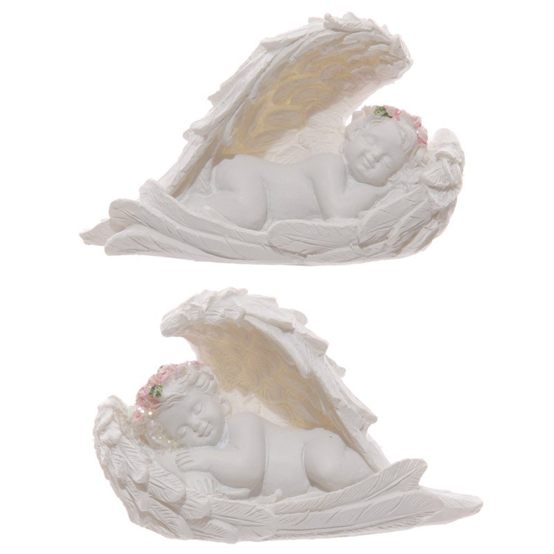 Rose cherub figurine, resin sculpture, decorative in serene slumber.