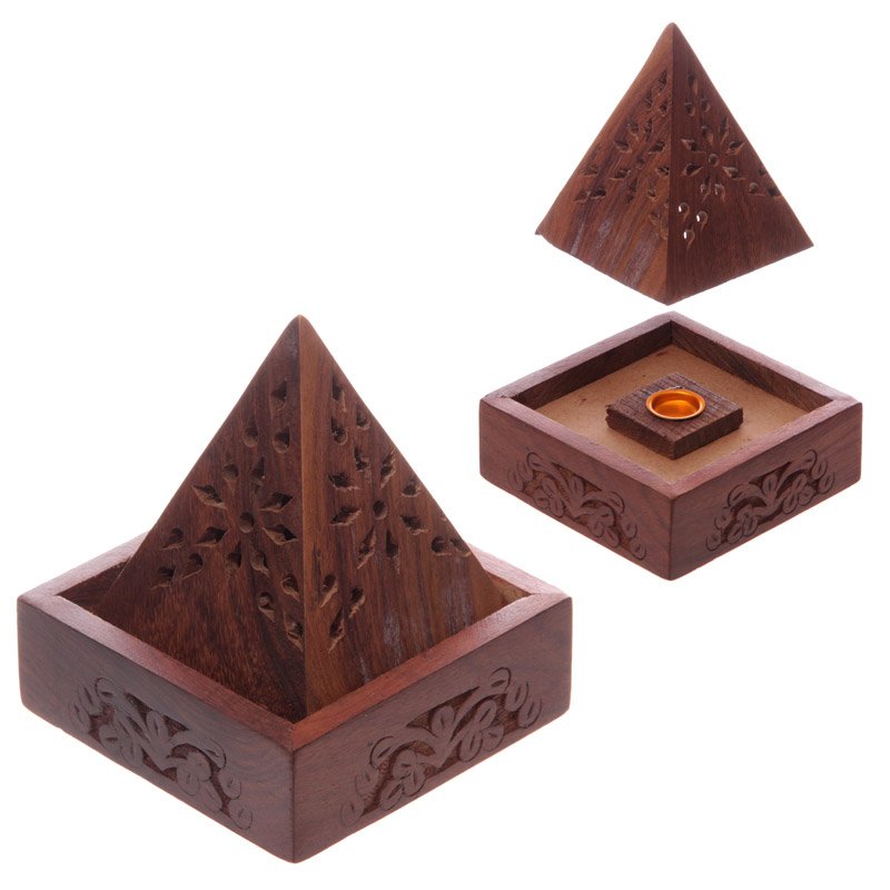 Incense cone box – pyramid sheesham wood & metal – Gadgetly