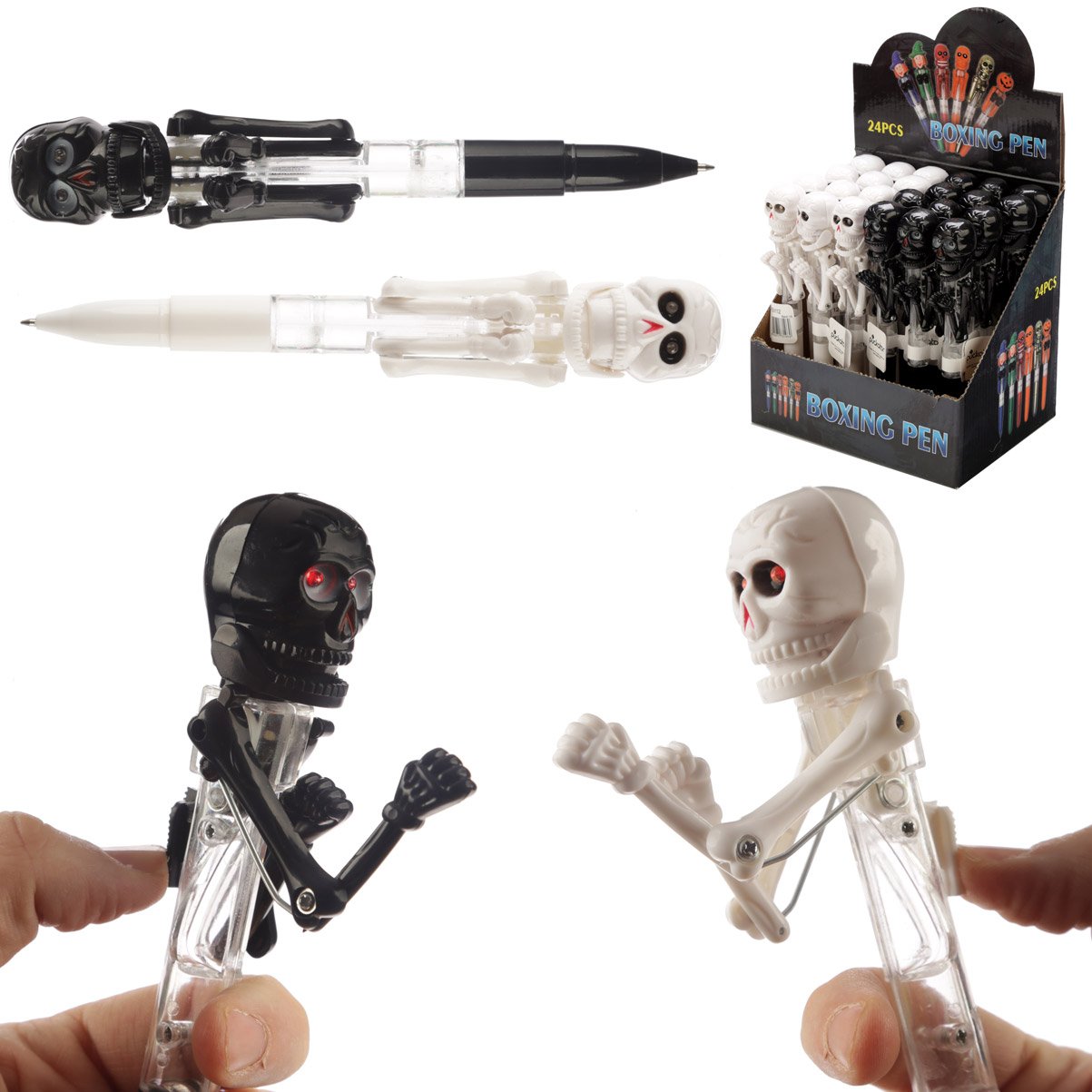 Blue skull boxing pen with plastic body and boxing action trigger.