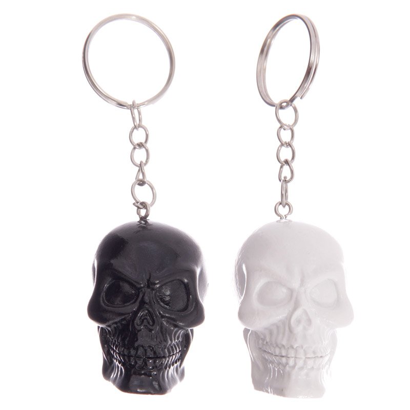 Skull Keyring – Black and White Resin Metal – Gadgetly