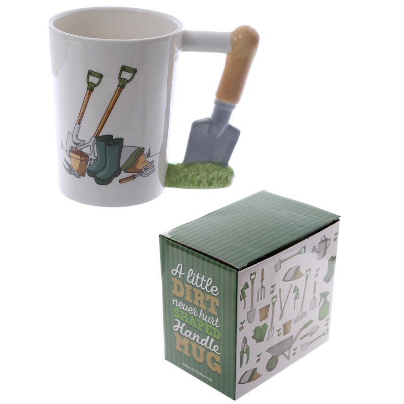 Ceramic garden trowel mug with 400ml capacity, dolomite finish, flat base, ergonomic trowel‑shaped handle.