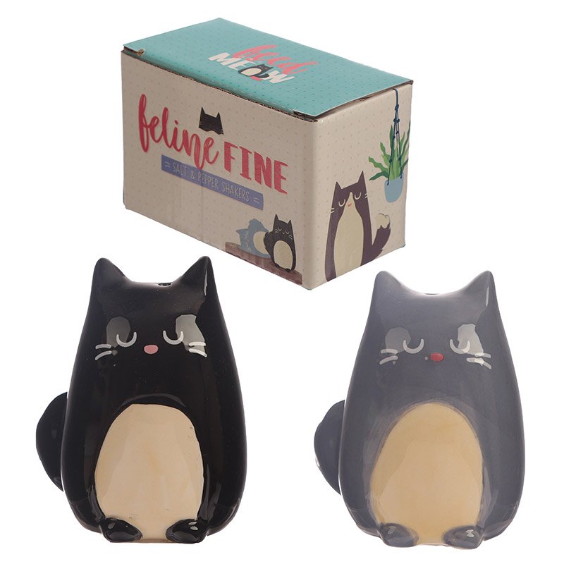 Ceramic salt pepper set – feline cat design – Gadgetly