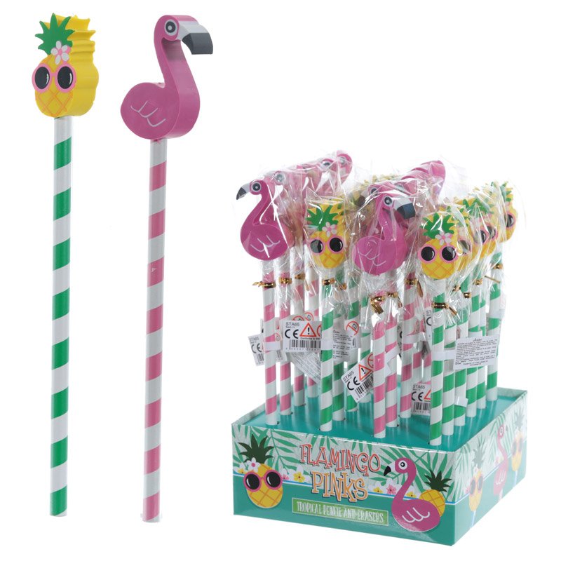 Tropical Pencil Set – Flamingo & Pineapple Erasers Gadgetly