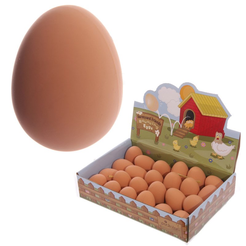 Bouncing rubber egg toy in bright colour, rubber material, CE/UKCA verified, a playful novelty toy.