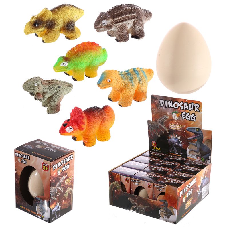 Large dinosaur hatching egg made of resin, calcium carbonate, and EVA, coiled as a playful toy for children