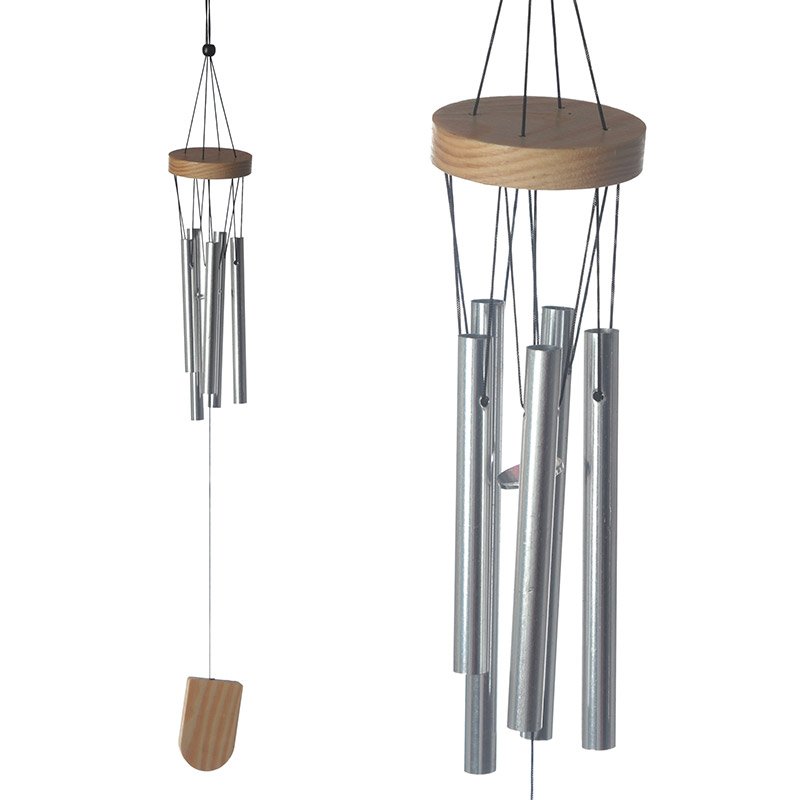 Stylish metal garden wind chime made of aluminium, stainless steel, polyester and pine wood, 37 cm tall