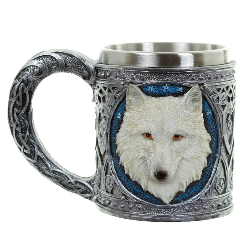 White Wolf Decorative Tankard – Resin & Steel