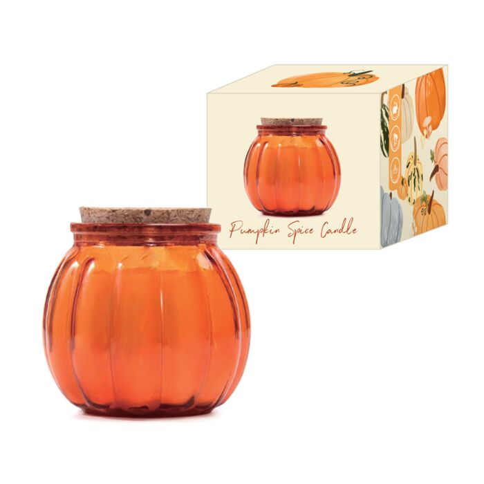Autumn Harvest Pumpkin Spice Shaped Soy Wax Glass Candle Jar