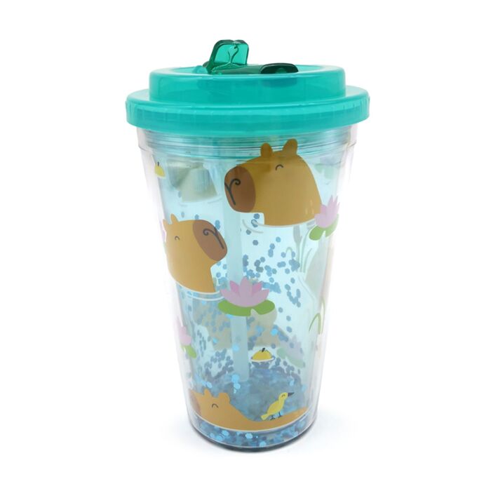 Shatterproof Double Walled Cup with Lid and Straw - Capybara