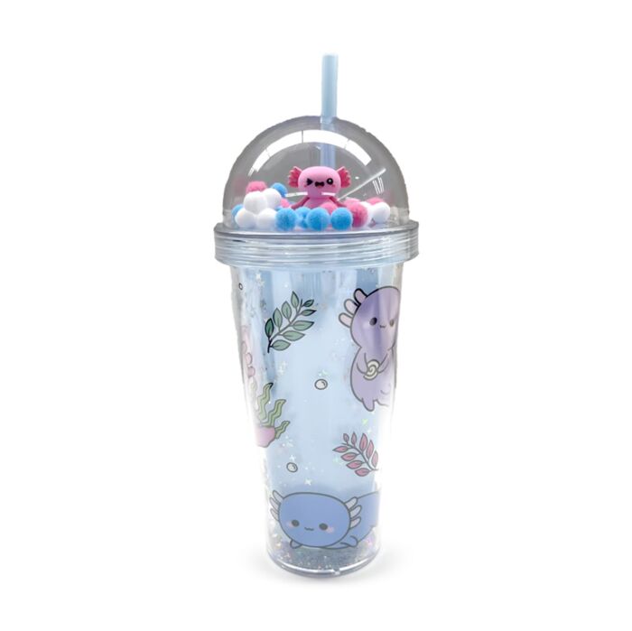 Double Walled Cup with Lid, Straw & Charms - Adoramals Maddie the Axolotl