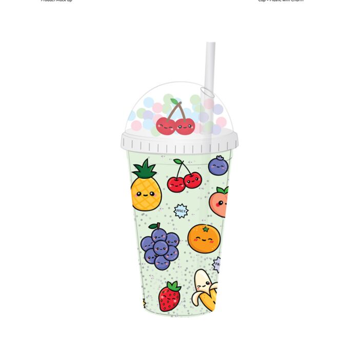 Double Walled Cup with Lid, Straw & Charms - Foodiemals Fruit