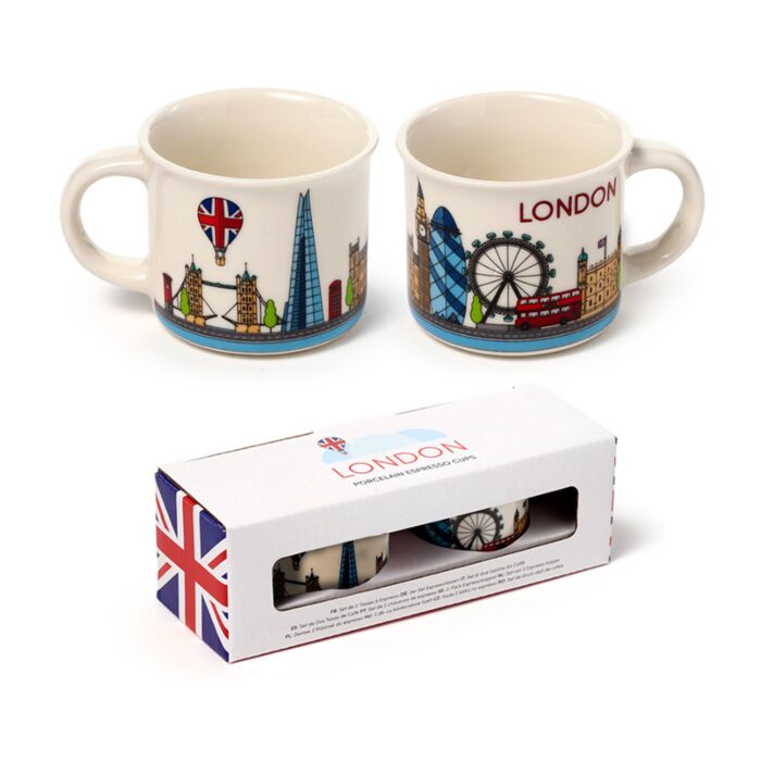 Set of 2 Porcelain Espresso Cups - London Icons London Skyline