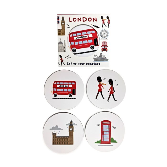 Set of 4 Cork Novelty Coasters - London Souvenir