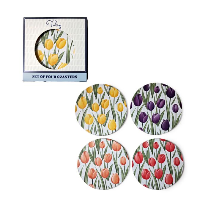 Set of 4 Cork Novelty Coasters - Tulips