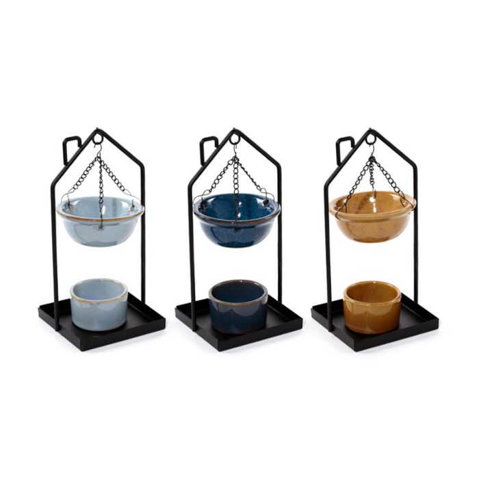 Hanging Porcelain Oil Burner - Eden House Shaped Stand