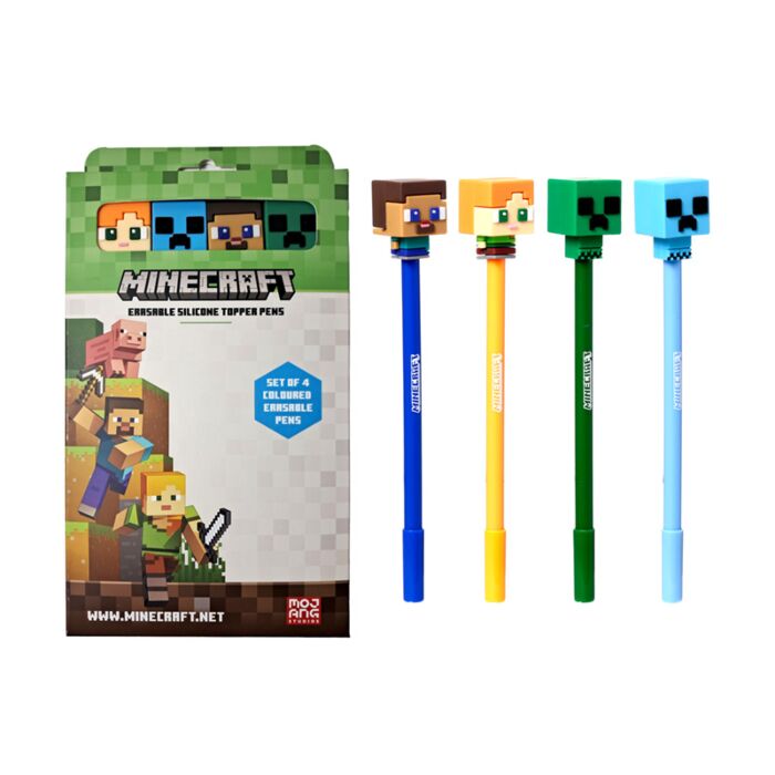 Set of 4 Erasable Pen with Silicone Topper - Minecraft Chibi Style