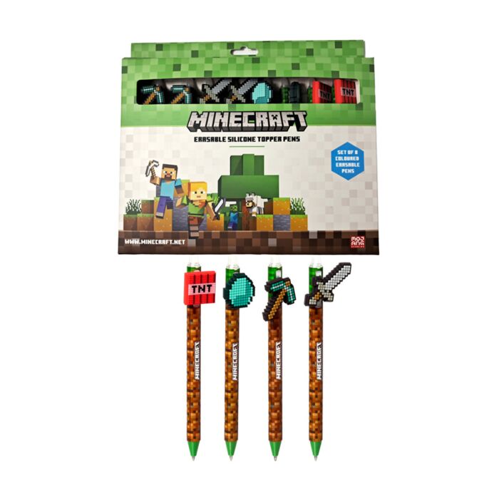 Set of 8 Erasable Pens with PVC Topper - Minecraft