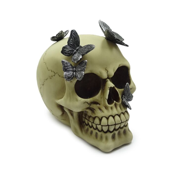 Decorative Ornament - Skull with Metallic Butterflies