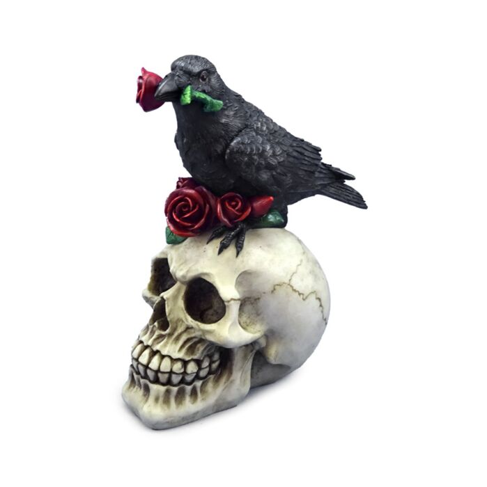 Decorative Ornament - Skull with Raven & Red Roses