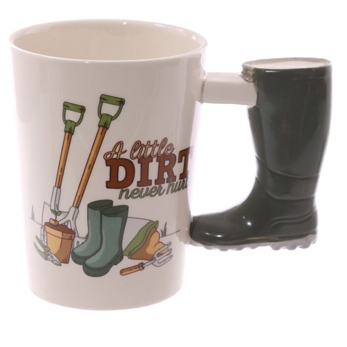 Shaped Handle Ceramic Mug - Garden Wellington