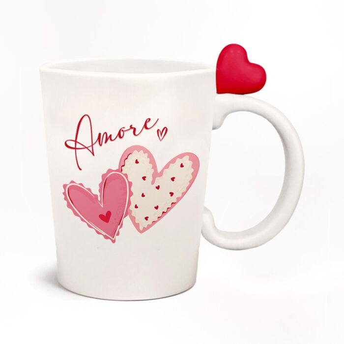 Shaped Handle Ceramic Mug - Amore Heart