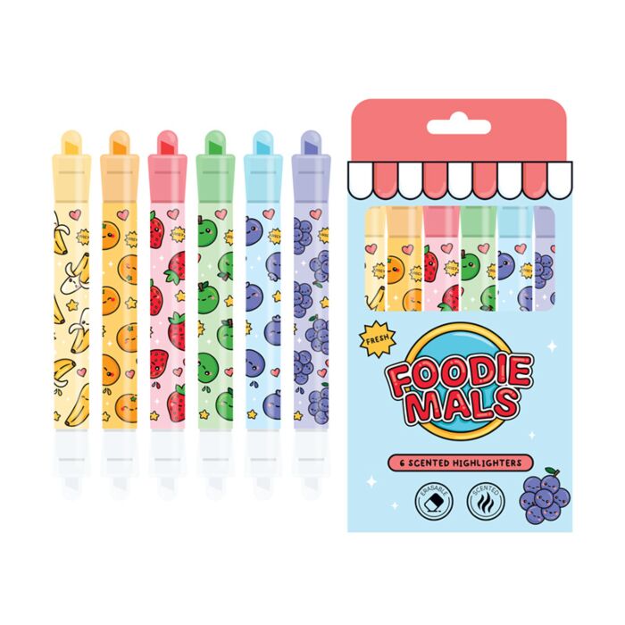 Scented Erasable Highlighter Set of 6 - Foodiemals Fruit