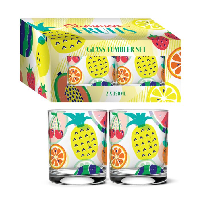 Glass Tumbler Set of 2 350ml - Summer Fruits