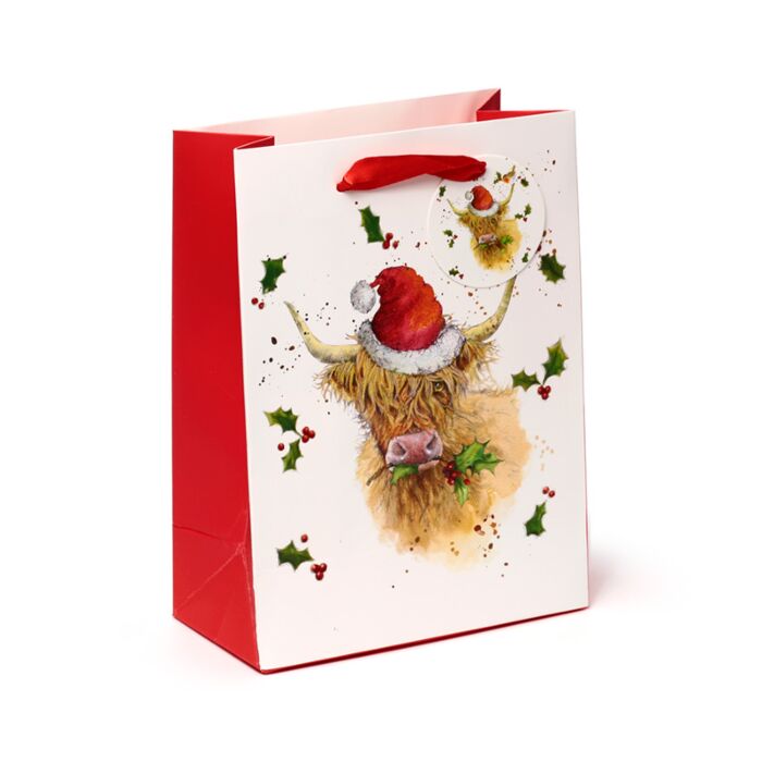 Christmas Gift Bag (Medium) - Jan Pashley Highland Coo 