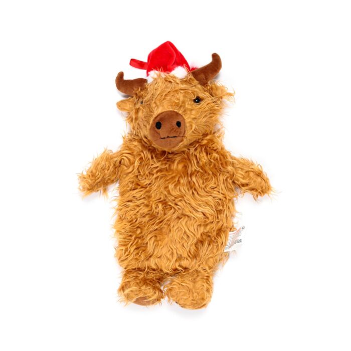 Hot Water Bottle with Plush Cover 1L - Christmas Highland Coo