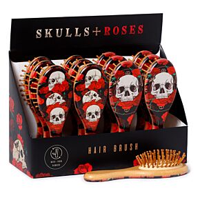 100% Bamboo Hair Brush - Skulls and Roses