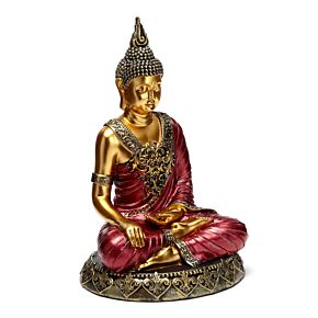 Thai Buddha Figurine - Red and Gold Contemplation