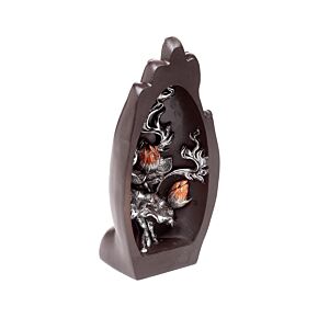 Decorative Thai Buddha Figurine - Silver & Black Hand Shaped Carved Lotus