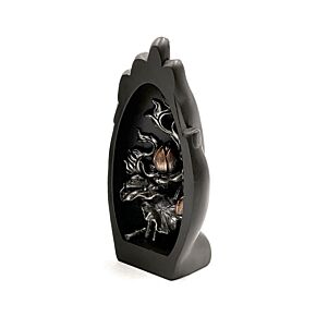 Decorative Thai Buddha Figurine - Silver & Black Hand Shaped Carved Lotus