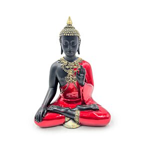 Decorative Thai Buddha Figurine - Red, Black & Gold Meditation