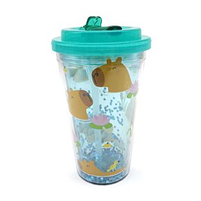 Shatterproof Double Walled Cup with Lid and Straw - Capybara