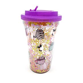 Shatterproof Double Walled Cup with Lid and Straw - Pusheen the Cat Halloween