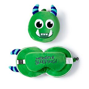 Relaxeazzz Travel Pillow & Eye Mask - Green Monstarz Monster
