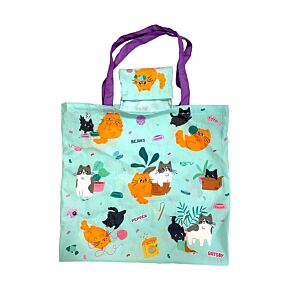 Handy Foldable RPET Shopping Bag - Beans & Co Cats