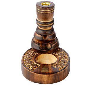 Carved Mango Wood Backflow Incense Burner - Flower Garden Buddha