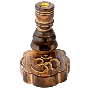 Carved Mango Wood Backflow Incense Burner - Om Carved